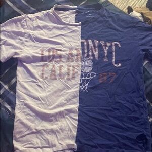 Split Design Graphic T-Shirt in White and Blue